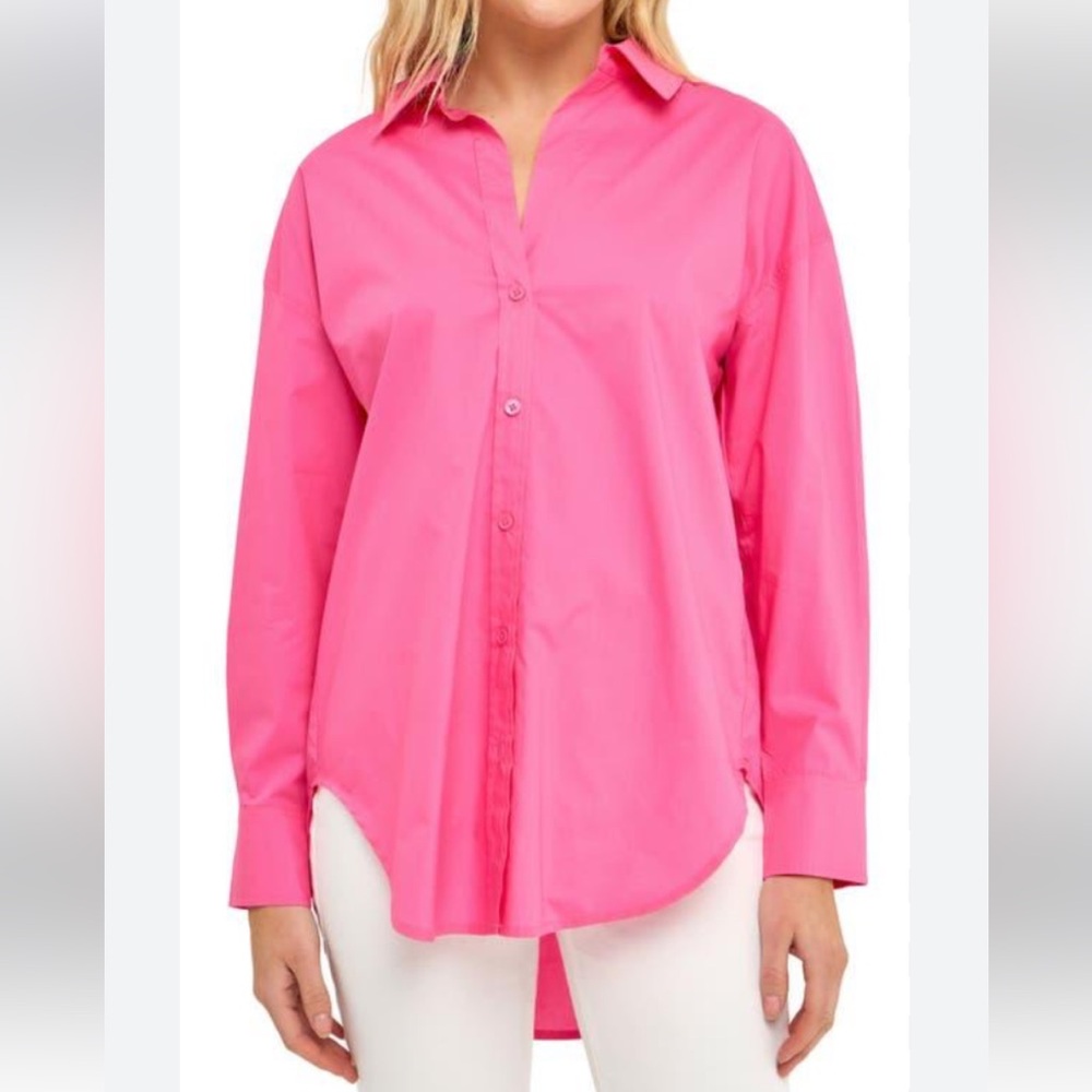 Grey Lab Oversized Pink Button Down Shirt 100% cotton. Size Large NWT